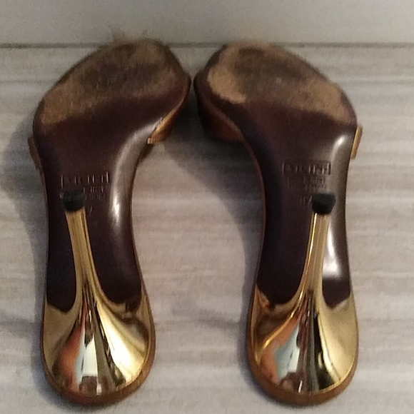 Great Packable Holiday Shoe Women's Bronze Giuseppe Zinotti High Heel Slide Sz:7 - Picture 4 of 7